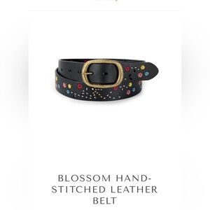 Old Trend Blossom Hand Stitched Leather Belt. Black.